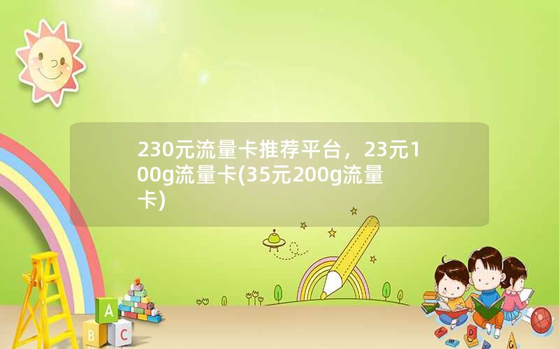 230元流量卡推荐平台，23元100g流量卡(35元200g流量卡)