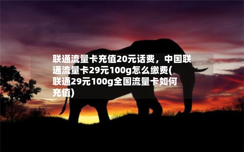 联通流量卡充值20元话费，中国联通流量卡29元100g怎么缴费(联通29元100g全国流量卡如何充值)