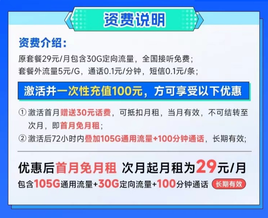 电信SU7卡29元套餐评测：135GB流量、100分钟通话与永久套餐详解介绍及优惠办理方法。