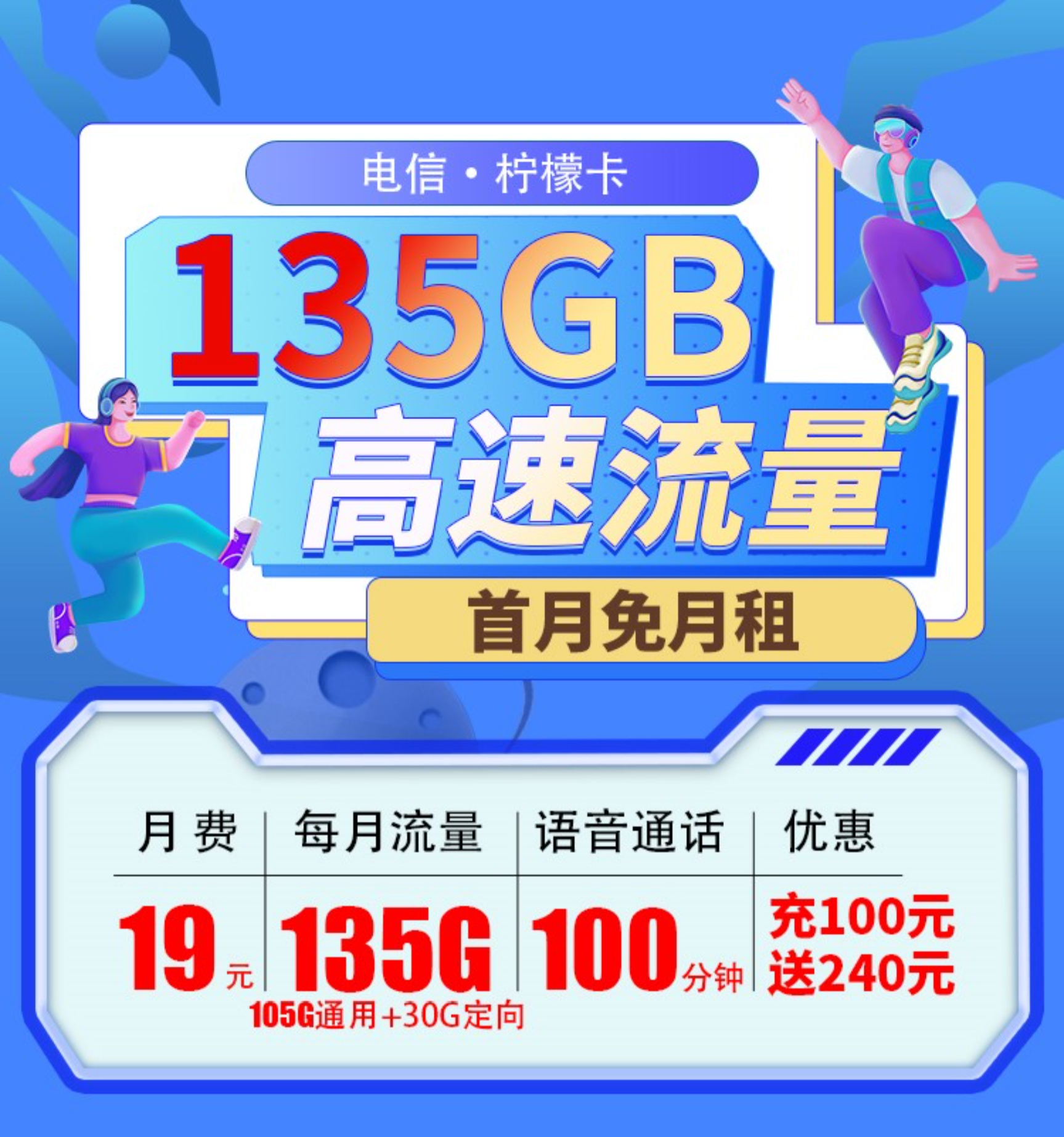 电信柠檬卡：19元135G流量 + 100分钟通话的超值套餐介绍和免费办理！